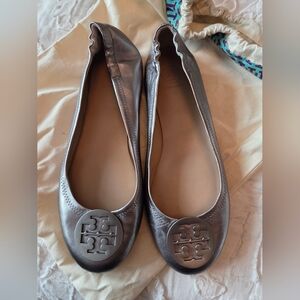 Tory Burch Metallic Silver Flats